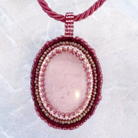 Pink Opal oval Gemstone Pendant with Beaded Bezel - New Earth Gifts