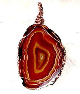 Agate Slice Pendant Deep Earth Tones and Copper Wire - New Earth Gifts