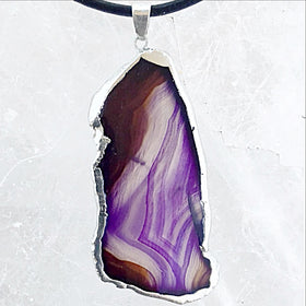 Agate Slice Purple Foil Wrap Pendant - New Earth Gifts