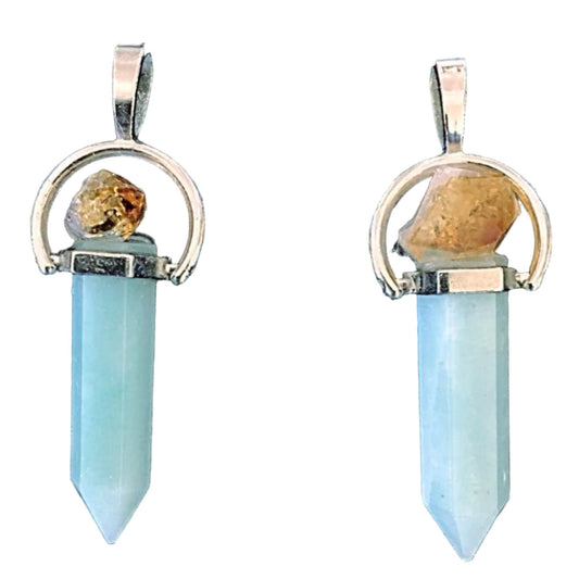 Amazonite Point Pendant with Citrine Crystal - New Earth Gifts