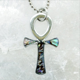 Ankh Cross Paua Shell Pendant - New Earth Gifts