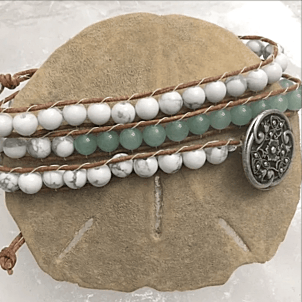 Beaded 3 Wrap Bracelet - Aventurine - Howlite - White Onyx - New Earth Gifts