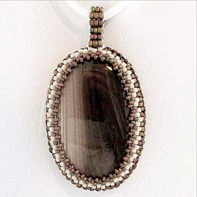 otswana Agate Oval Gemstone Pendant with Beaded Bezel - New Earth Gifts