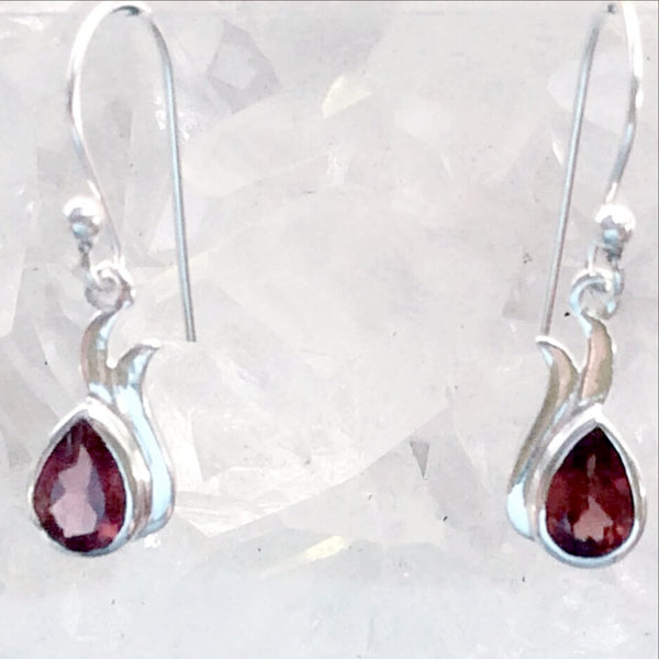 Garnet Faceted Sterling Earrings Robin Wings Style - New Earth Gifts