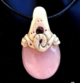 Rose Quartz and Clay Pendant -New Earth Gifts