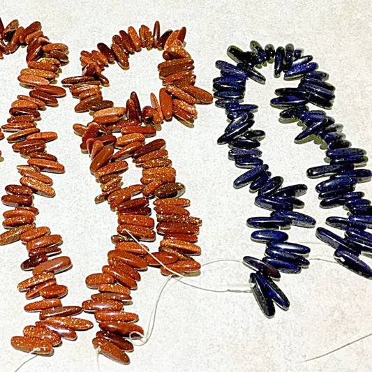 Goldstone Brown & Blue Rounded Stick Beads - 3 Strands