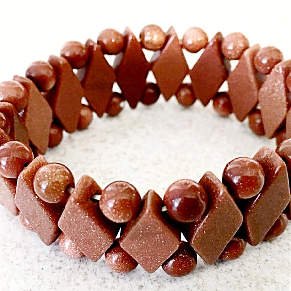 Goldstone Jackard Design Stretch Bracelet - New Earth Gifts