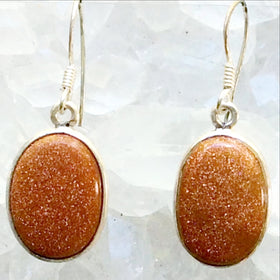 Goldstone Sterling Silver Oval Earrings - New Earth Gifts