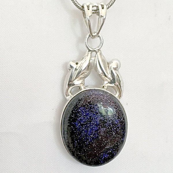 Sterling Blue Goldstone Pendant in Victorian Style - New Earth Gifts and Beads