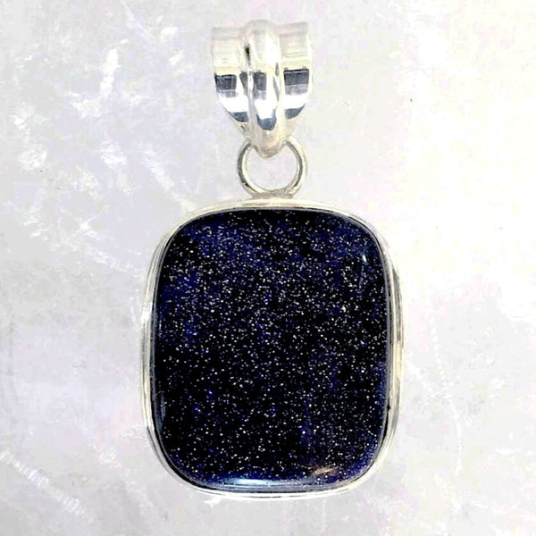 Sterling Blue Goldstone Rounded Square Pendant-New Earth Gifts