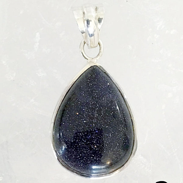 Sterling Blue Goldstone Teardrop Pendant - New Earth Gifts