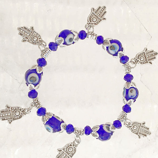 Evil Eye Beaded Bracelet with 6 Hamsa Charms | New Earth Gifts