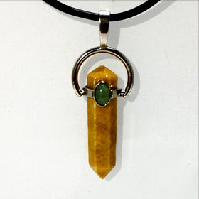 Mookaite Double Terminated Point Pendant with Aventurine Cabochon | New Earth Gift