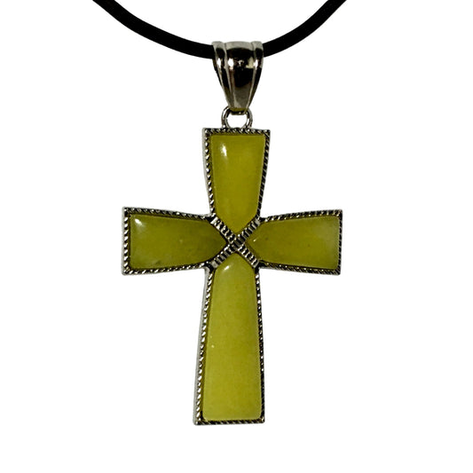 Olive Jade Cross Pendant - new earth gifts