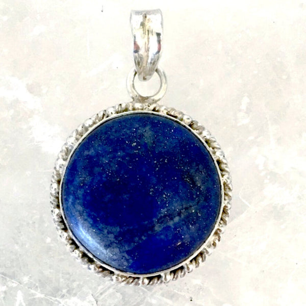 Lapis Lazuli Sterling Pendant with Decorative Bezel | New Earth Gifts