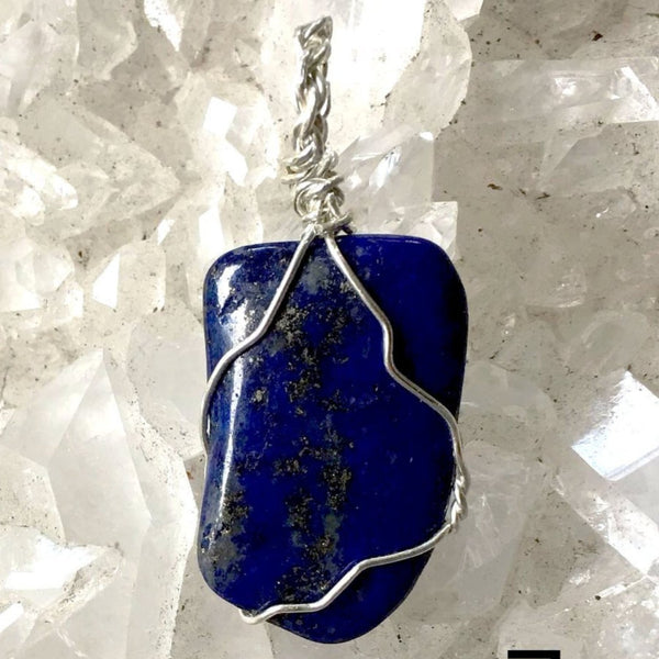 Lapis Square Shaped Wire Wrap Pendant - New Earth Gifts