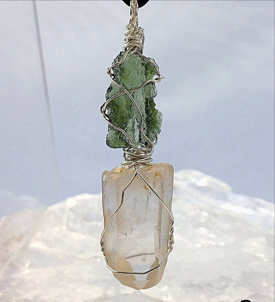 Moldavite & Lemurian Pendant for Transformation | New Earth Gifts