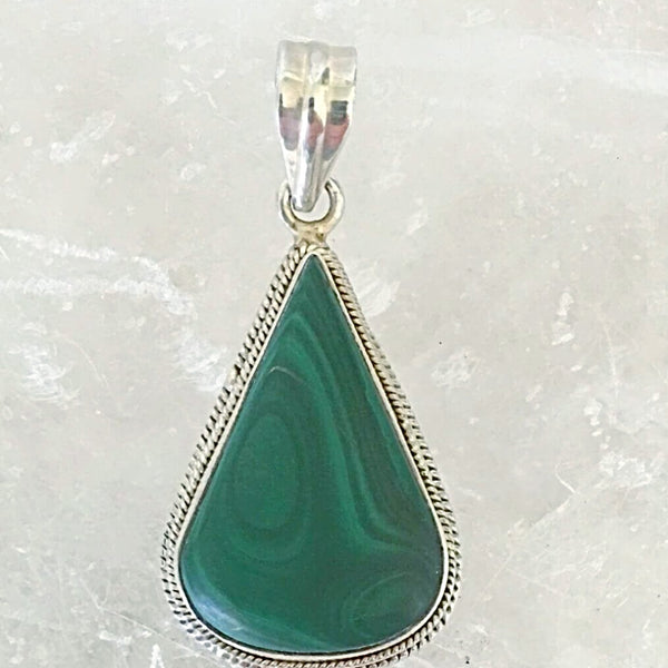 Malachite Tear drop Sterling Silver Pendant - New Earth Gifts