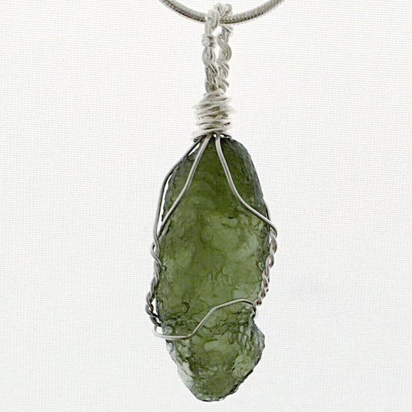 Moldavite Wire Wrapped Sterling Silver Pendant - New Earth Gifts