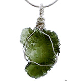 Moldavite Raw Whimsical Pendant in Sterling Silver Wire - New Earth Gifts