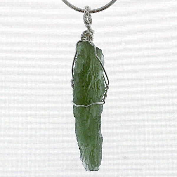 Moldavite Long Wire Wrapped Pendant | New Earth Gifts