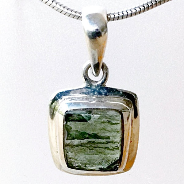 Moldavite Faceted Square Sterling Pendant - Earth Gifts