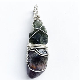 Moldavite and Super 7 Pendant | New Earth Gifts