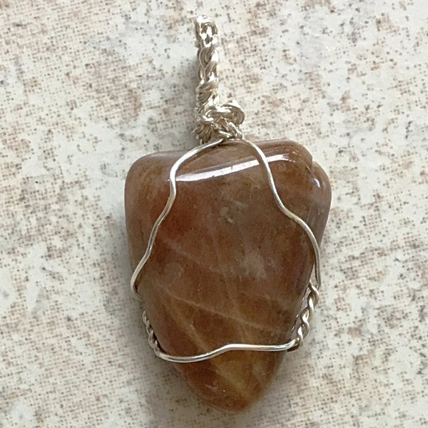 Natural Brown Moonstone Pendant Silver Wire | New Earth Gifts