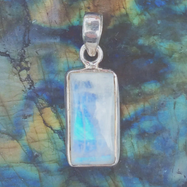 Moonstone Rectangular Sterling Silver Pendant | New Earth Gifts