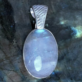 Rainbow Moonstone Oval Pendant with Decorative Sterling Bail - New Earth Gifts