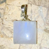 This Rainbow Moonstone Small Square Pendant with Sterling Silver Bail is a delicate and dainty .5 Inches! Wear alone or add to another necklace or bracelet. - New Earth Gifts