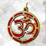 Om Pendant from Nepal - Coral Inlay in Circle Design - New Earth Gifts