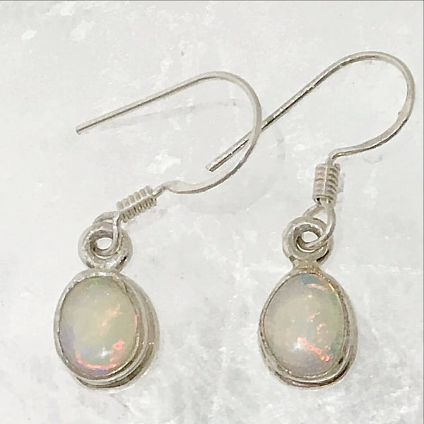 White Opal Sterling Dangle Earrings - New Earth Gifts