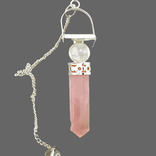 Rose Quartz Pendulum with Pyramid, Sphere and Point | New Earth Gift