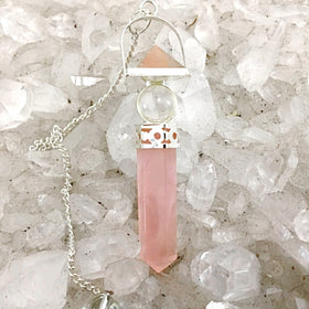 Rose Quartz Pendulum with Pyramid, Sphere and Point | New Earth Gift