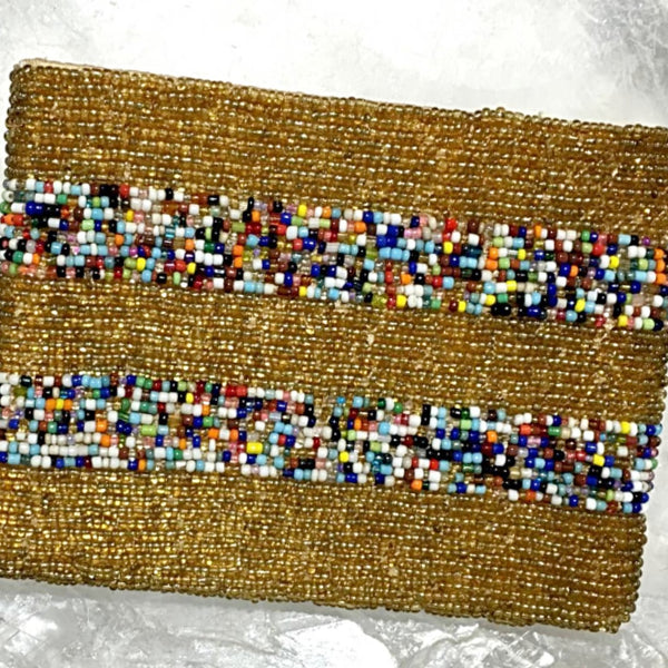 Beaded Coin Purse - Gold with Multi Colored Bands | New Earth Gifts