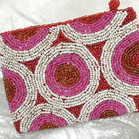 Beaded Coin Purse - White Pink and Gold - New Earth Gifts