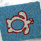 Beaded Coin Purse - Turquoise, Coral and White Sea Turtle Design