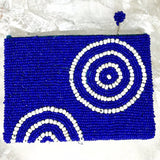 Beaded Clutch Purse - Royal Blue and White - New Earth Gifts