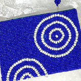 Beaded Clutch Purse - Royal Blue and White - New Earth Gifts