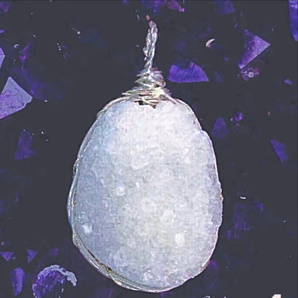 Quartz Drusy Oval Wire Wrap Pendant - New Earth Gifts