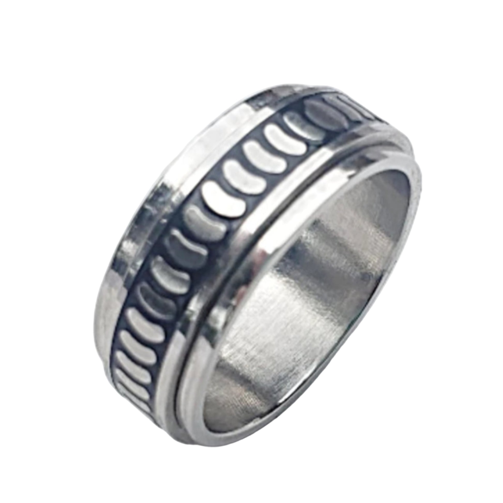 Stainless Steel Spinner Ring-Repeating Pattern - New Earth Gifts