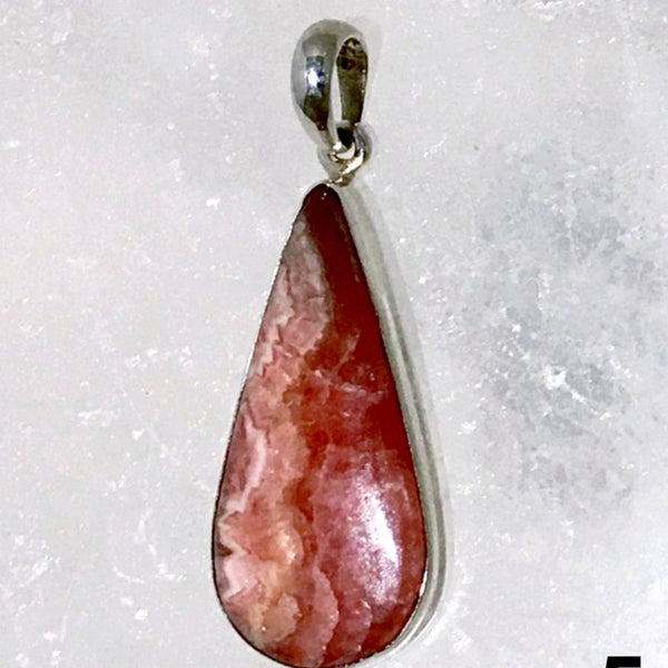 Rhodochrosite Curved Teardrop Sterling Pendant - New Earth Gifts