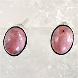 Rhodonite Stud Earrings 7mm Ovals Sterling Silver | New Earth Gift