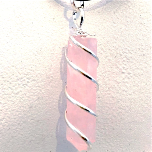 Rose Quartz Spiral Wrapped Gemstone Pendant - New Earth Gifts