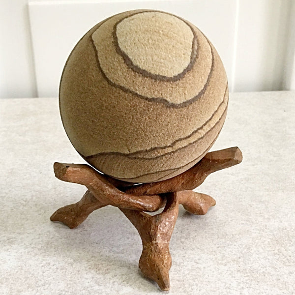 Sandstone Sphere on Wood Tripod Stand | New Earth Gifts