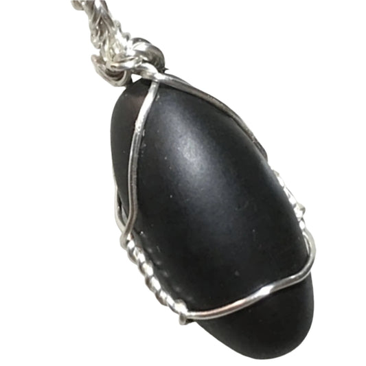 Black Shiva Lingam Pendants - Silver Wire Wrapped - New Earth Gifts