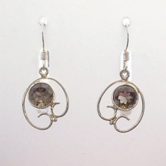 Smoky Quartz Faceted Sterling Earrings Floral Style - New Earth Gifts