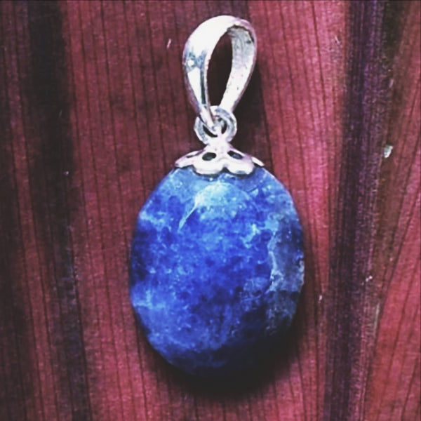 Sodalite Classic Denim Blue Faceted Oval Pendant | New Earth Gift