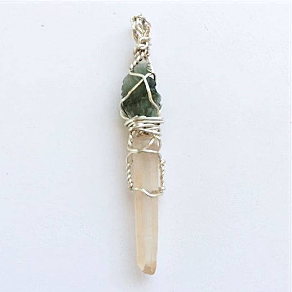 Moldavite & Lemurian Mixed Crystal Pendant - new earth gifts